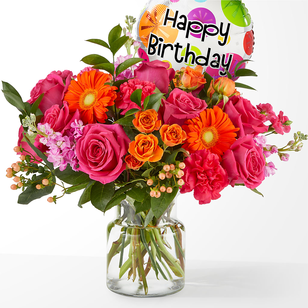 Fiesta Bouquet with Birthday Balloon – Stardust Flowers, Surrey BC