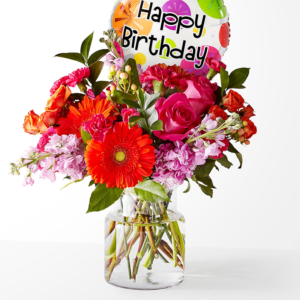 Fiesta Bouquet with Birthday Balloon – Stardust Flowers, Surrey BC