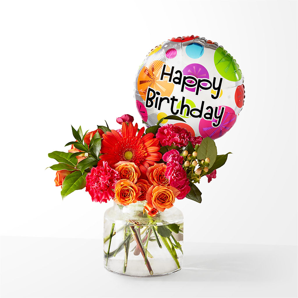 Fiesta Bouquet with Birthday Balloon – Stardust Flowers, Surrey BC