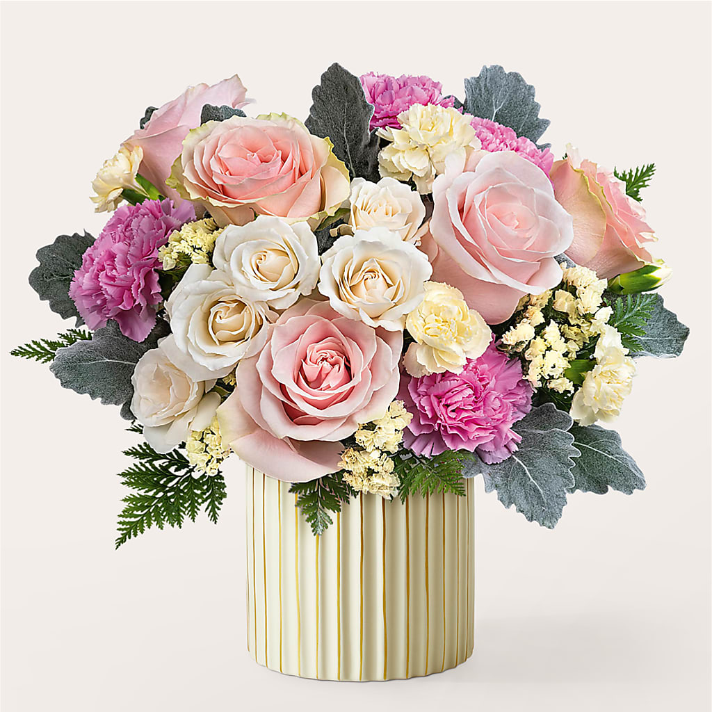 Blissful Moments Bouquet with Ivory Vase – Stardust Flowers, Surrey BC