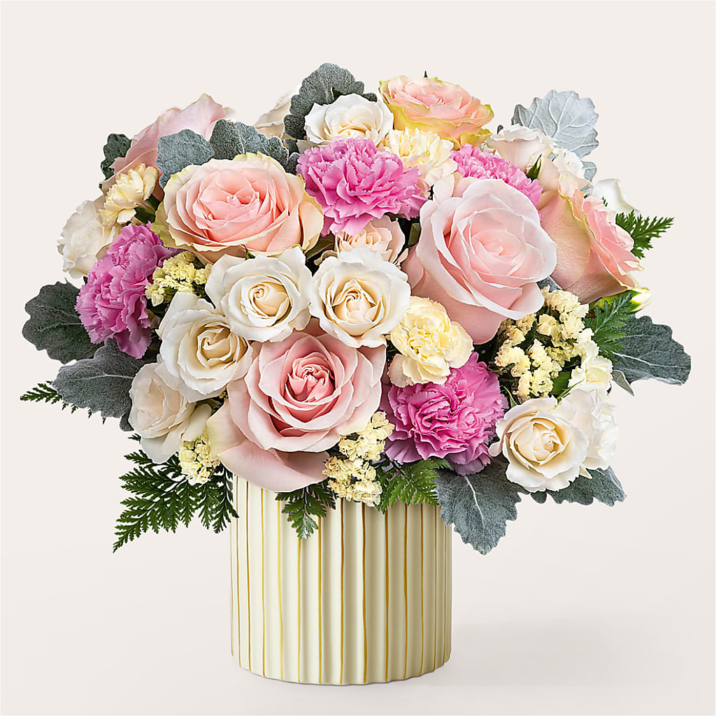 Blissful Moments Bouquet with Ivory Vase – Stardust Flowers, Surrey BC