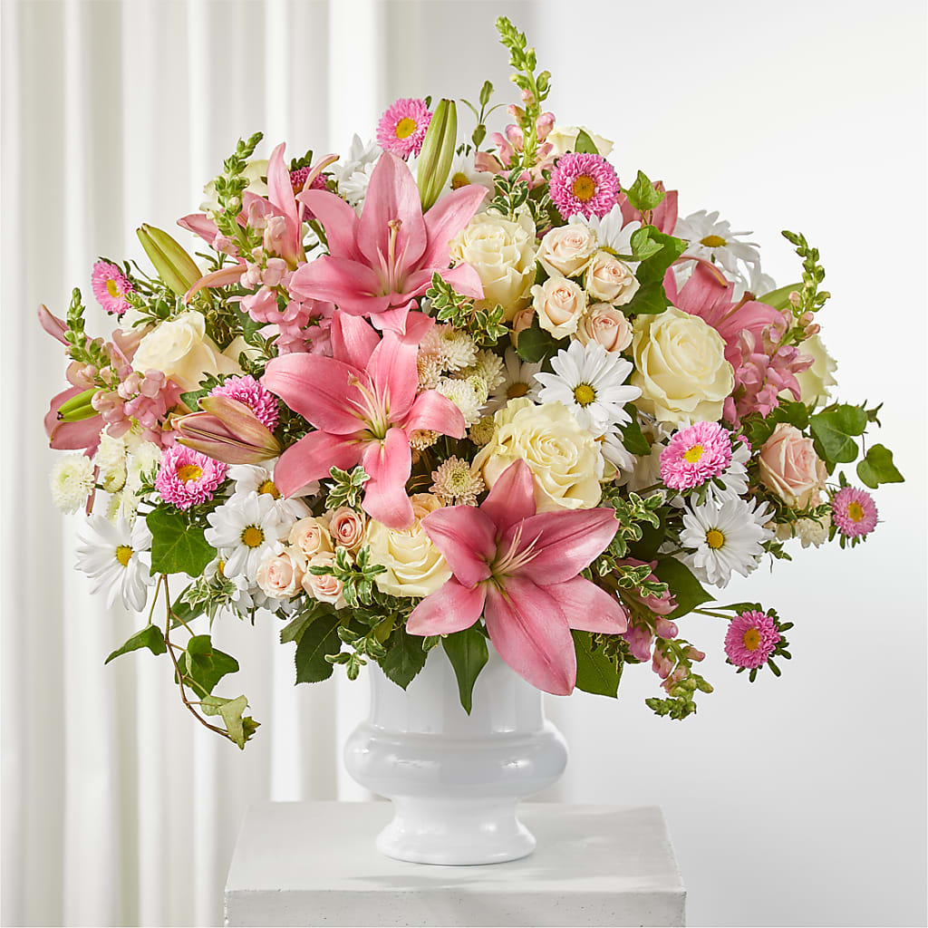 Empathetic Blooms Urn Arrangement – Stardust Flowers, Surrey BC