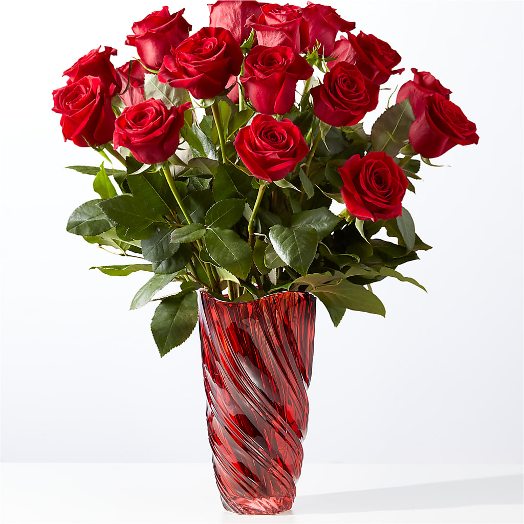 Classic Love Red Rose Bouquet with Luxe Swirl Vase – Stardust Flowers, Surrey BC