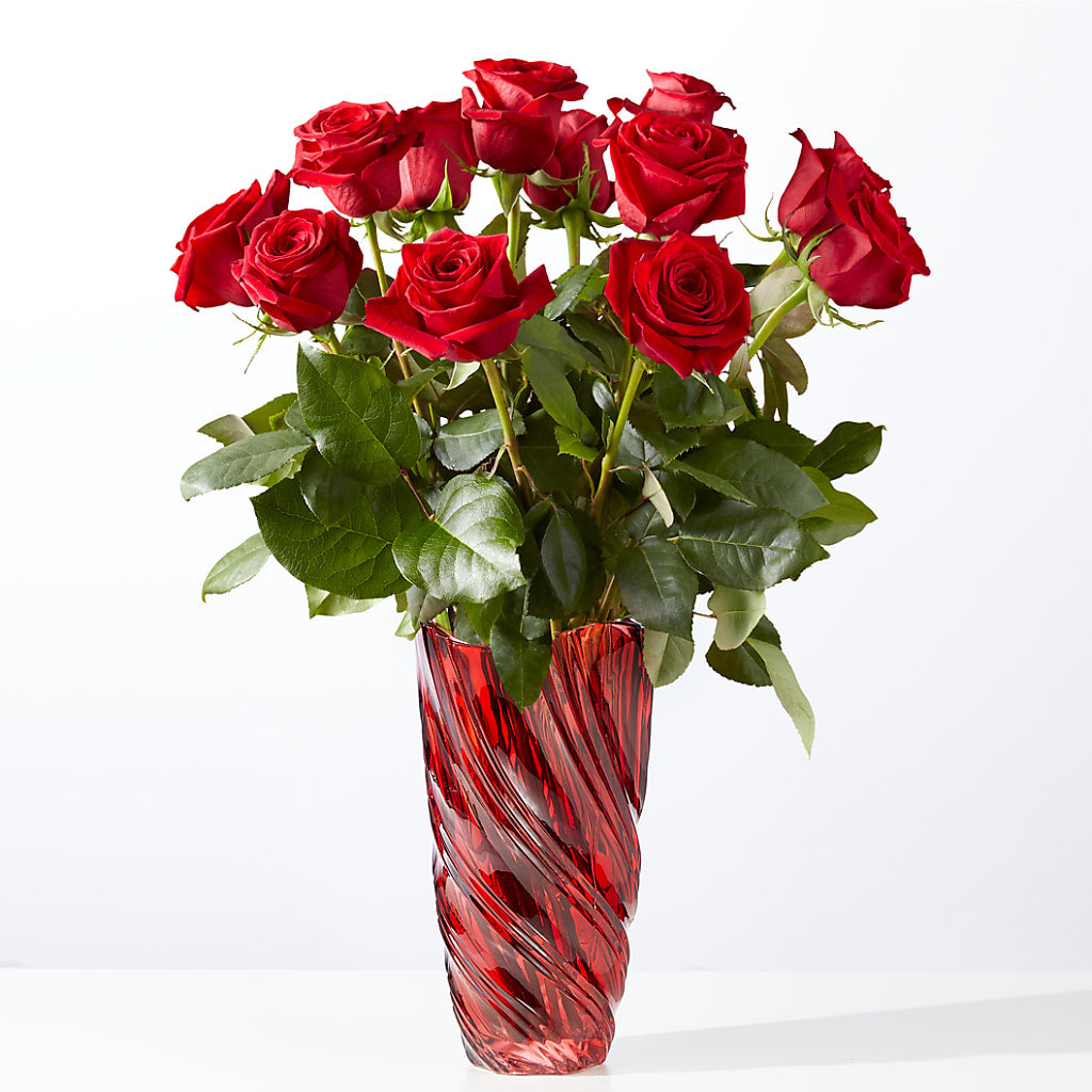 Classic Love Red Rose Bouquet with Luxe Swirl Vase – Stardust Flowers, Surrey BC