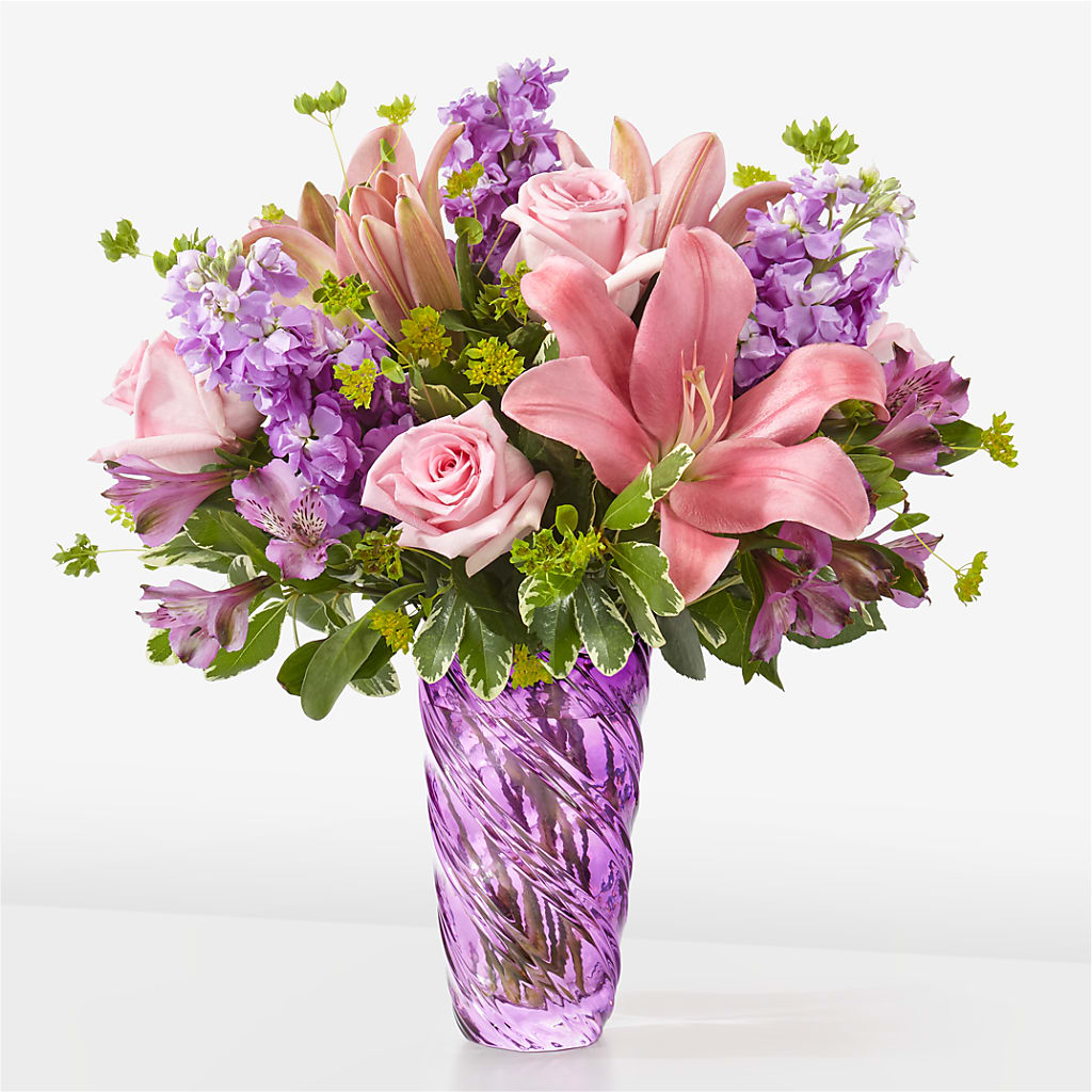 Precious Petals Bouquet with Luxe Swirl Vase – Stardust Flowers, Surrey BC