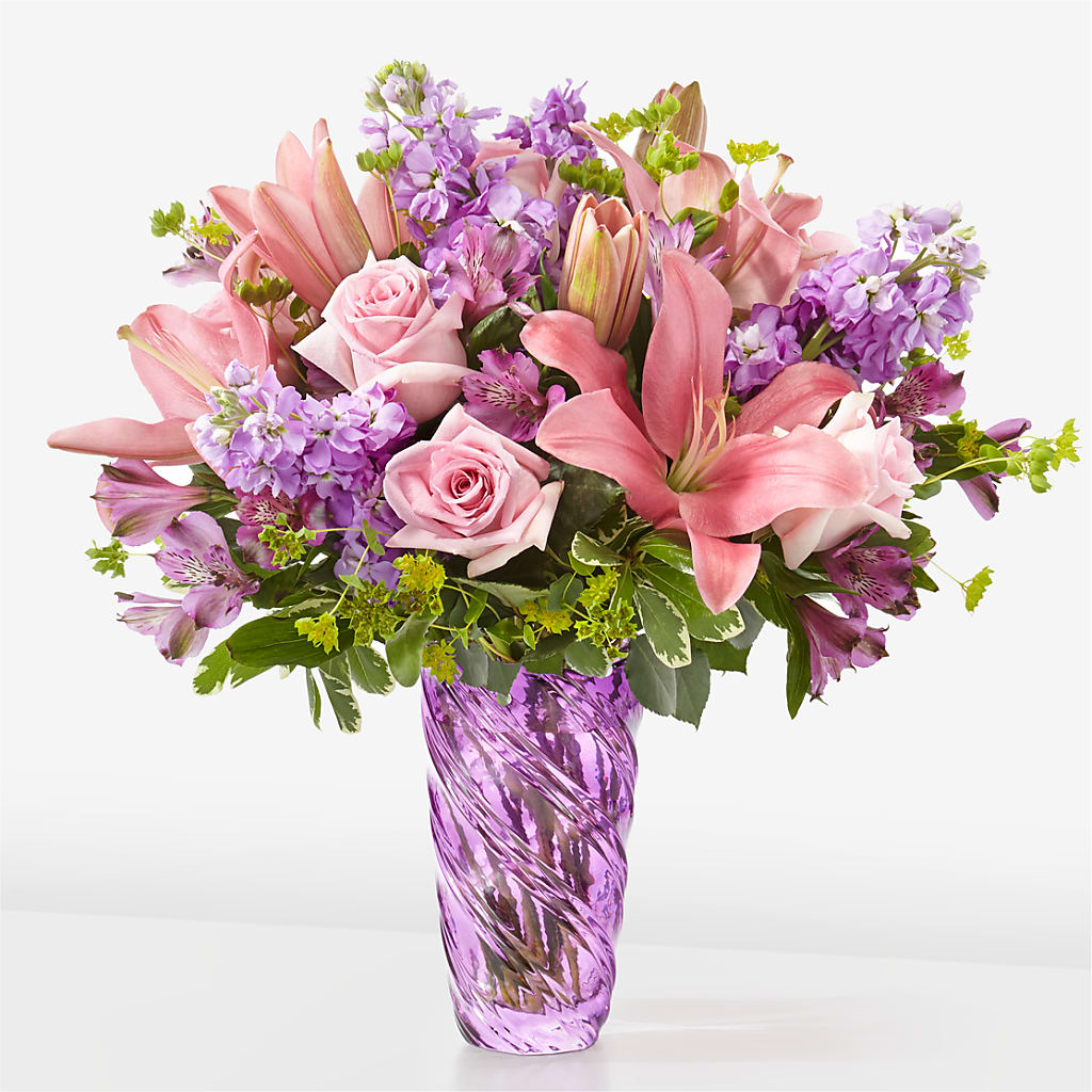 Precious Petals Bouquet with Luxe Swirl Vase – Stardust Flowers, Surrey BC